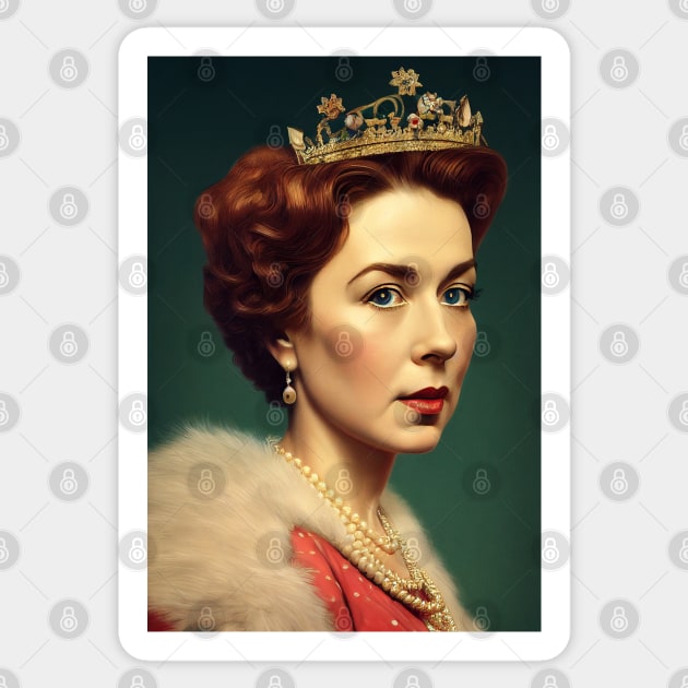 Portrait of Queen Elizabeth II Sticker by ai1art